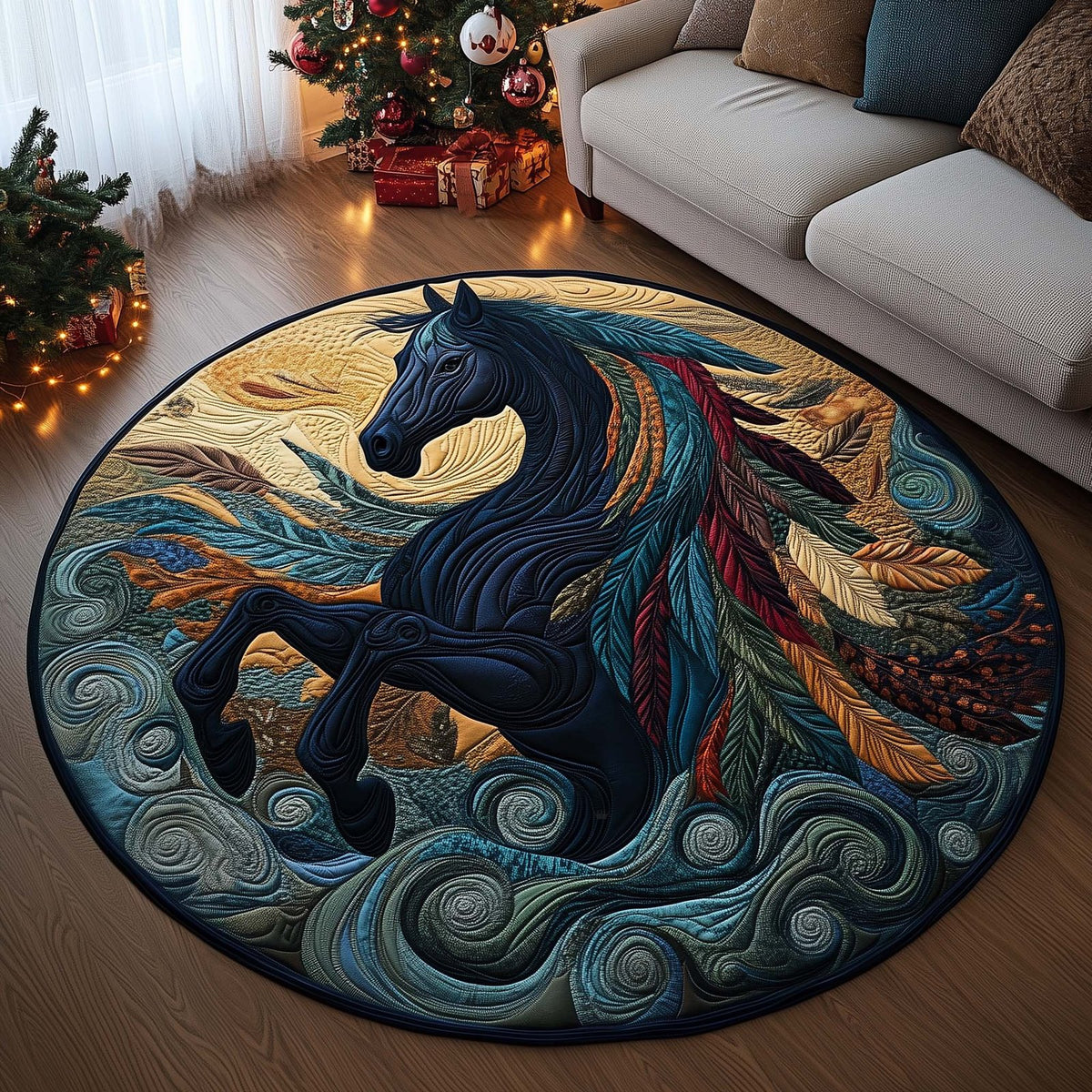 Storm Rider Round Mat Rug - washable non-slip printed rug
