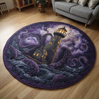Stormy Lighthouse Round Mat Rug - washable non-slip printed rug
