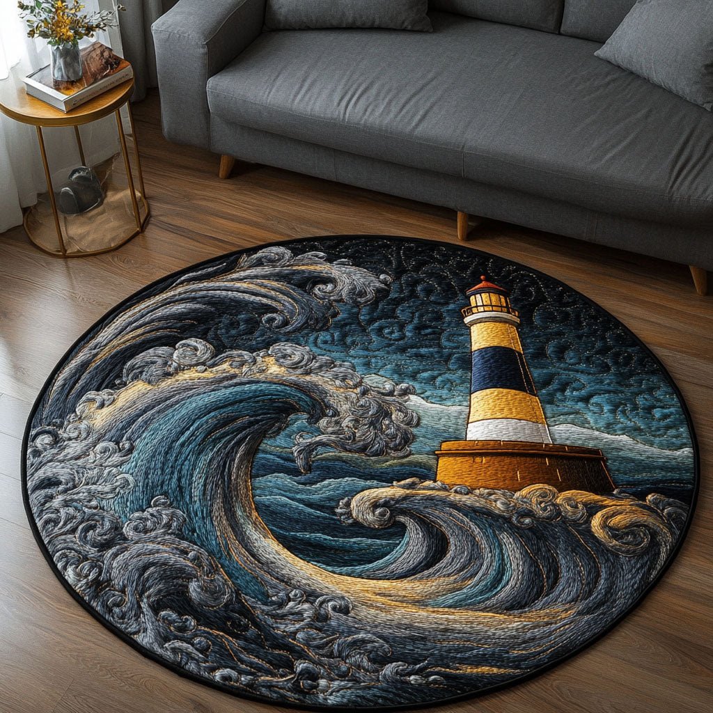 Stormy Seas Round Mat Rug - washable non-slip printed rug