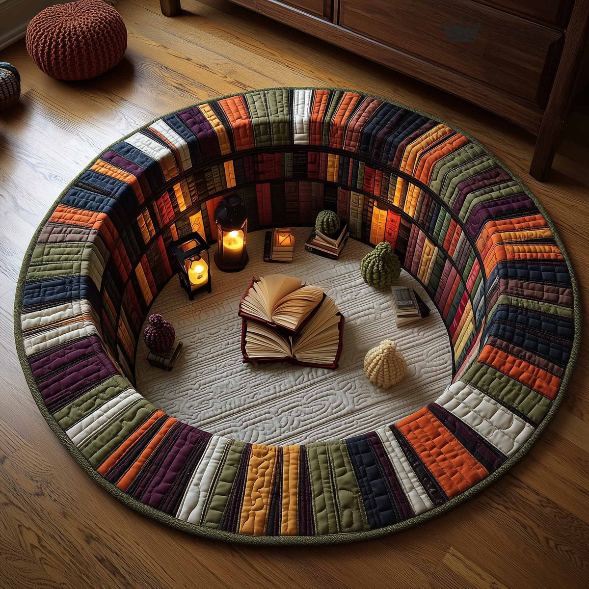 Story Nook (Design 2) Round Mat Rug - washable non-slip printed rug