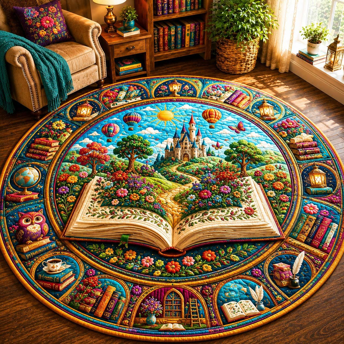 Storybook Garden Round Mat Rug - washable non-slip printed rug