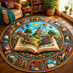 Storybook Garden Round Mat Rug - washable non-slip printed rug