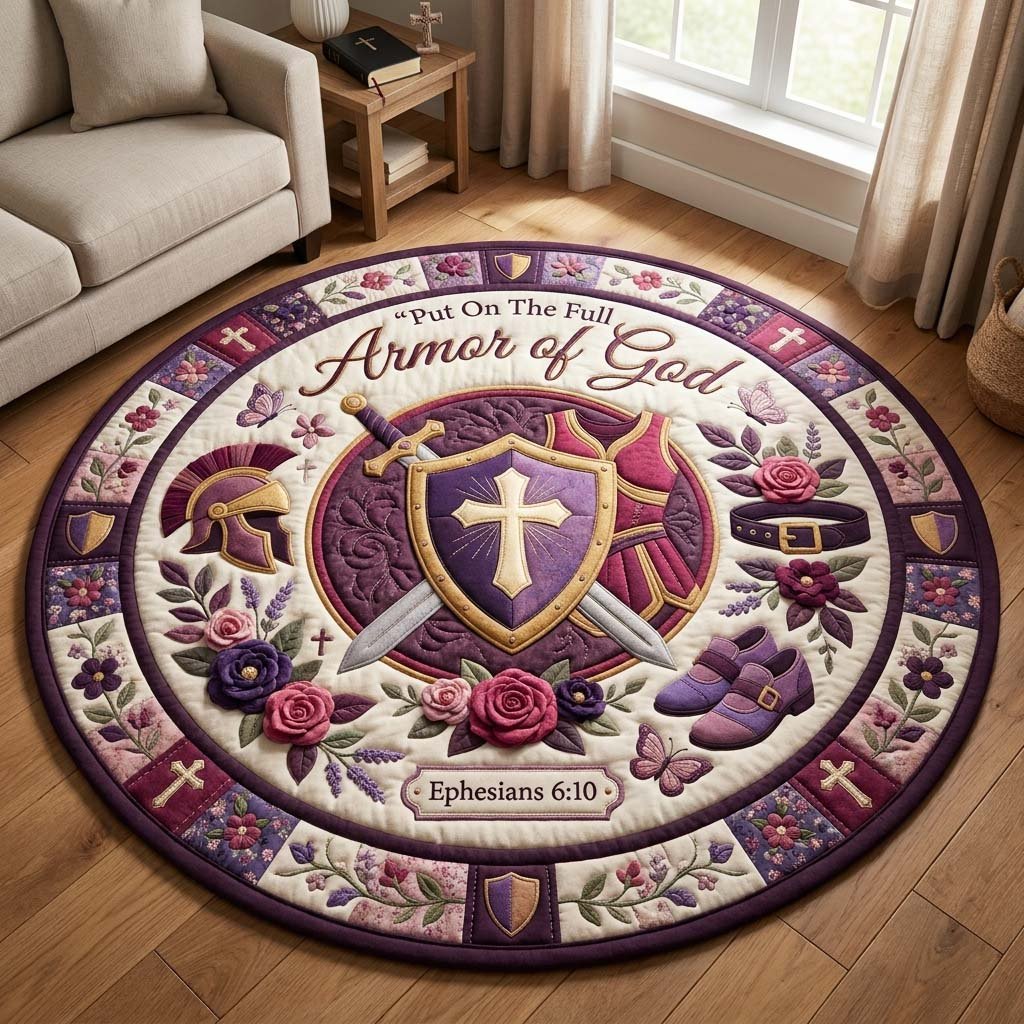 Strength In Christ Qulited Round Mat Round Mat Rug - washable non-slip printed rug