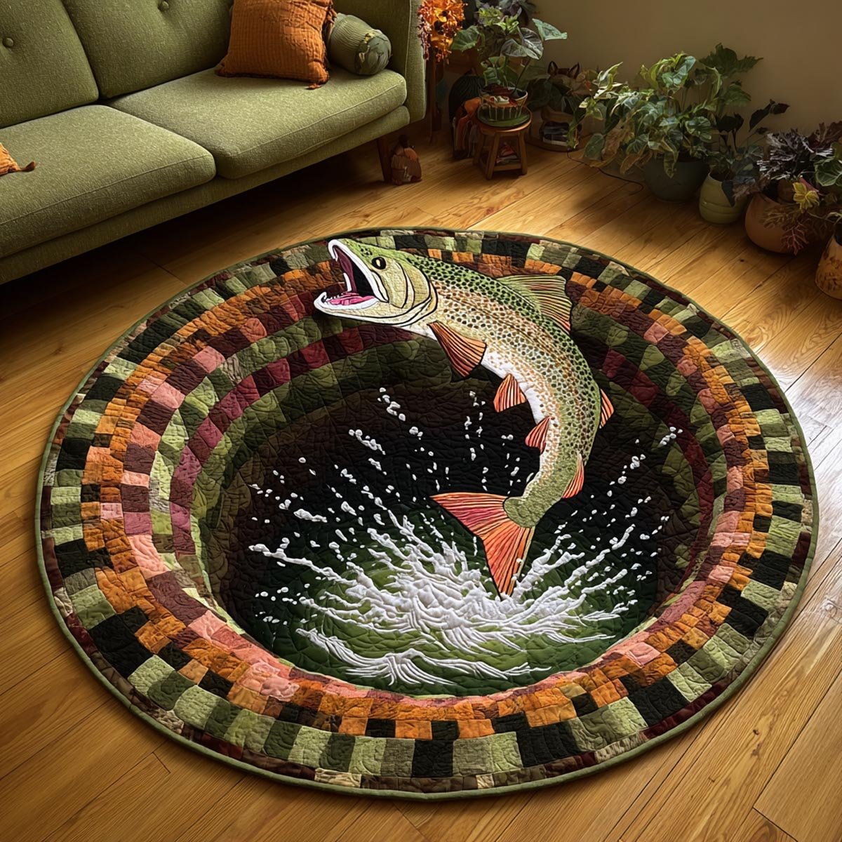 Strike the Depths Round Mat Rug - washable non-slip printed rug
