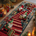 Striped Holiday Lane Runner Carpet Runner Rug - Cute Pet Design | Animal Printed Runner Rug