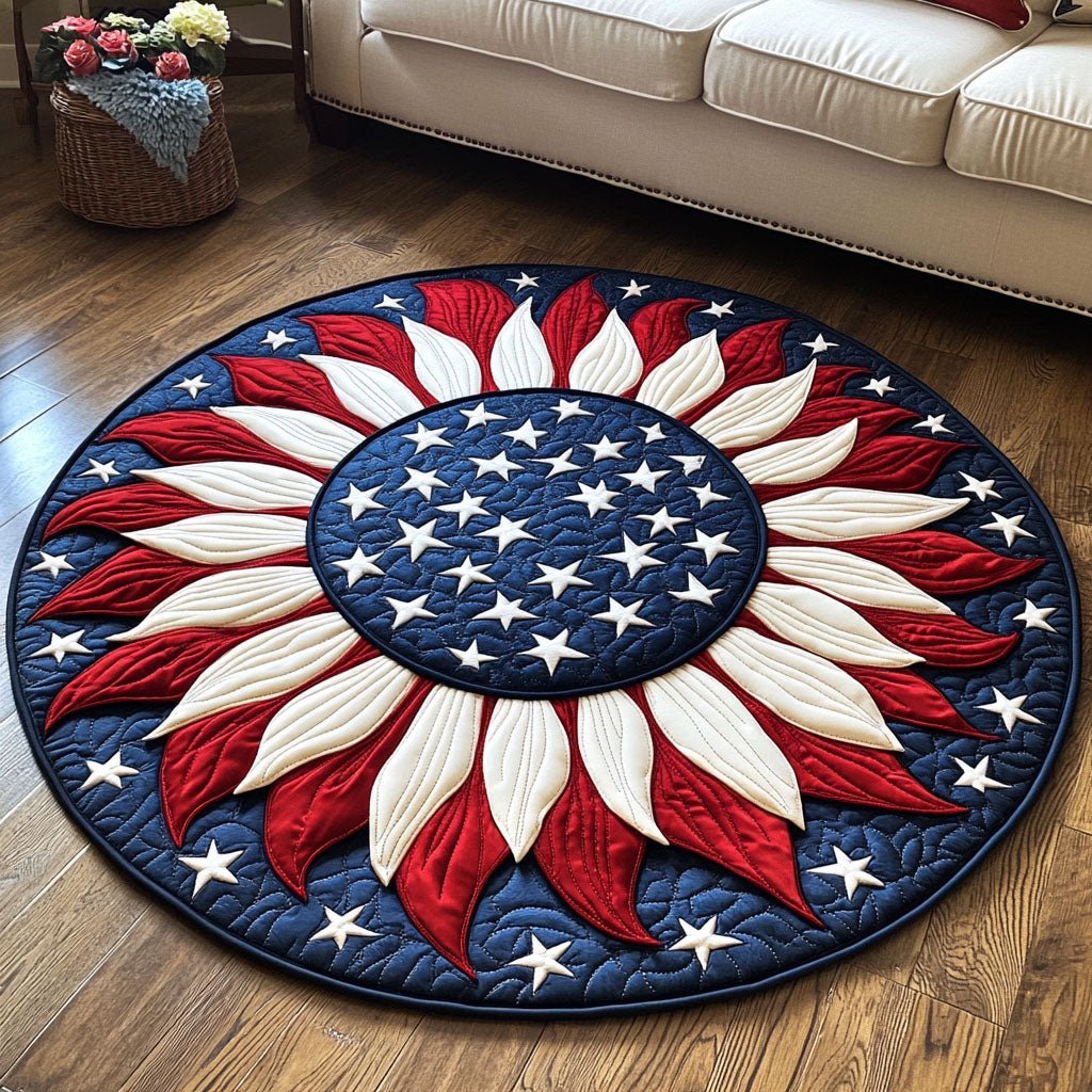 Striped Star Flower Round Mat Rug - washable non-slip printed rug