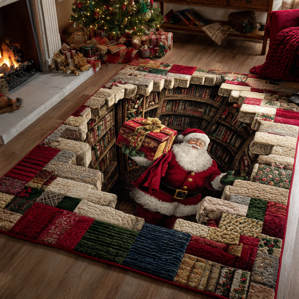 Subterranean Santa Claus area rug in a living room