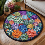 Succulent Bloom Round Mat Rug - washable non-slip printed rug