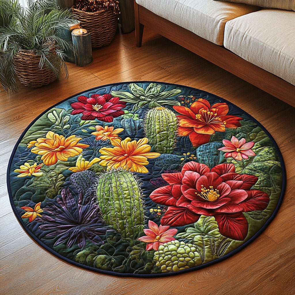 Succulent Harmony Round Mat Rug - washable non-slip printed rug