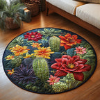 Succulent Harmony Round Mat Rug - washable non-slip printed rug