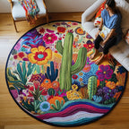Succulent Nature Escape Round Mat Rug - washable non-slip printed rug