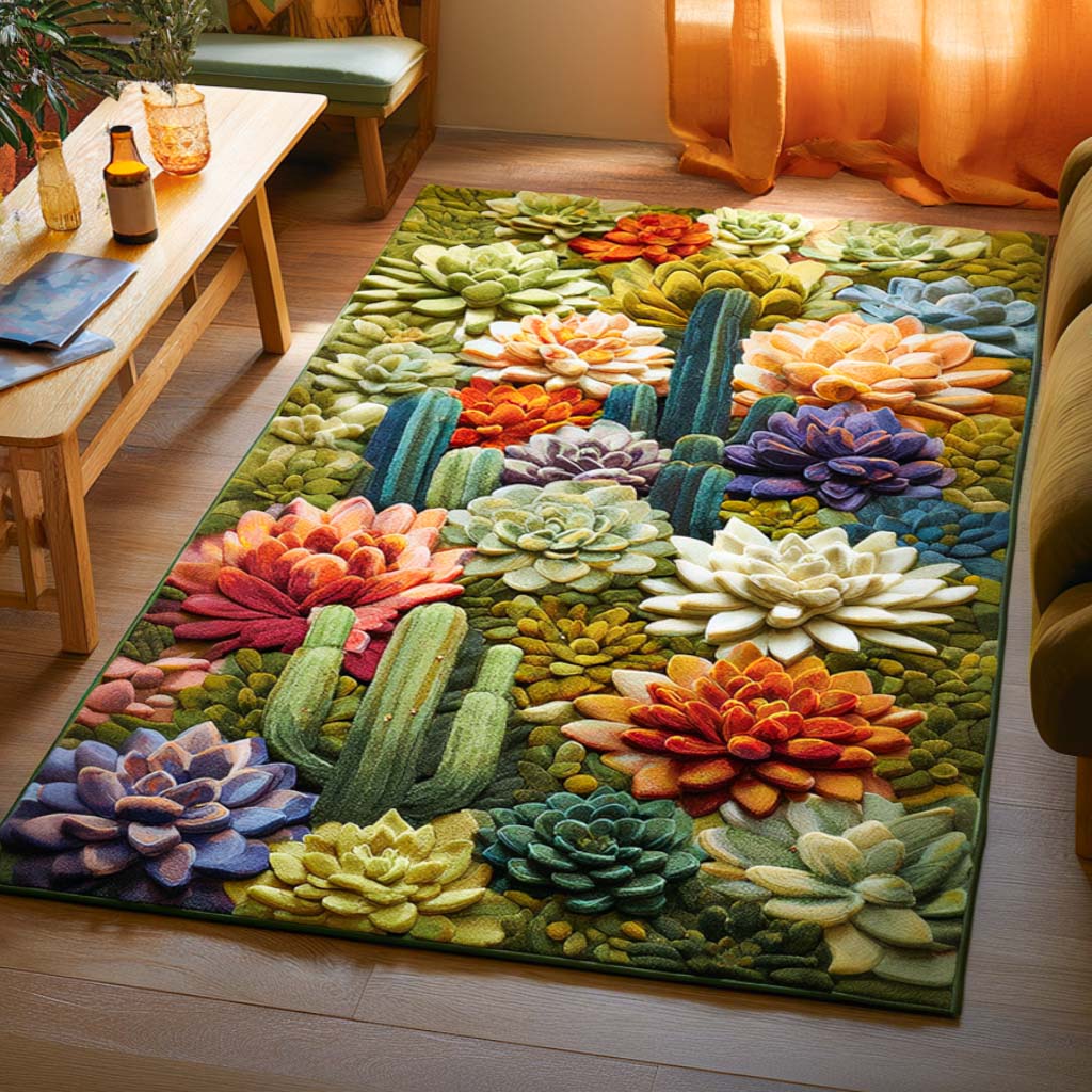 Succulent Spirit area rug in a living room