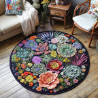 Succulent Symphony Round Mat Rug - washable non-slip printed rug
