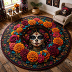 Sugar Skull Lady Round Mat Rug - Nature Design | Serene Home Decor - washable non-slip printed rug