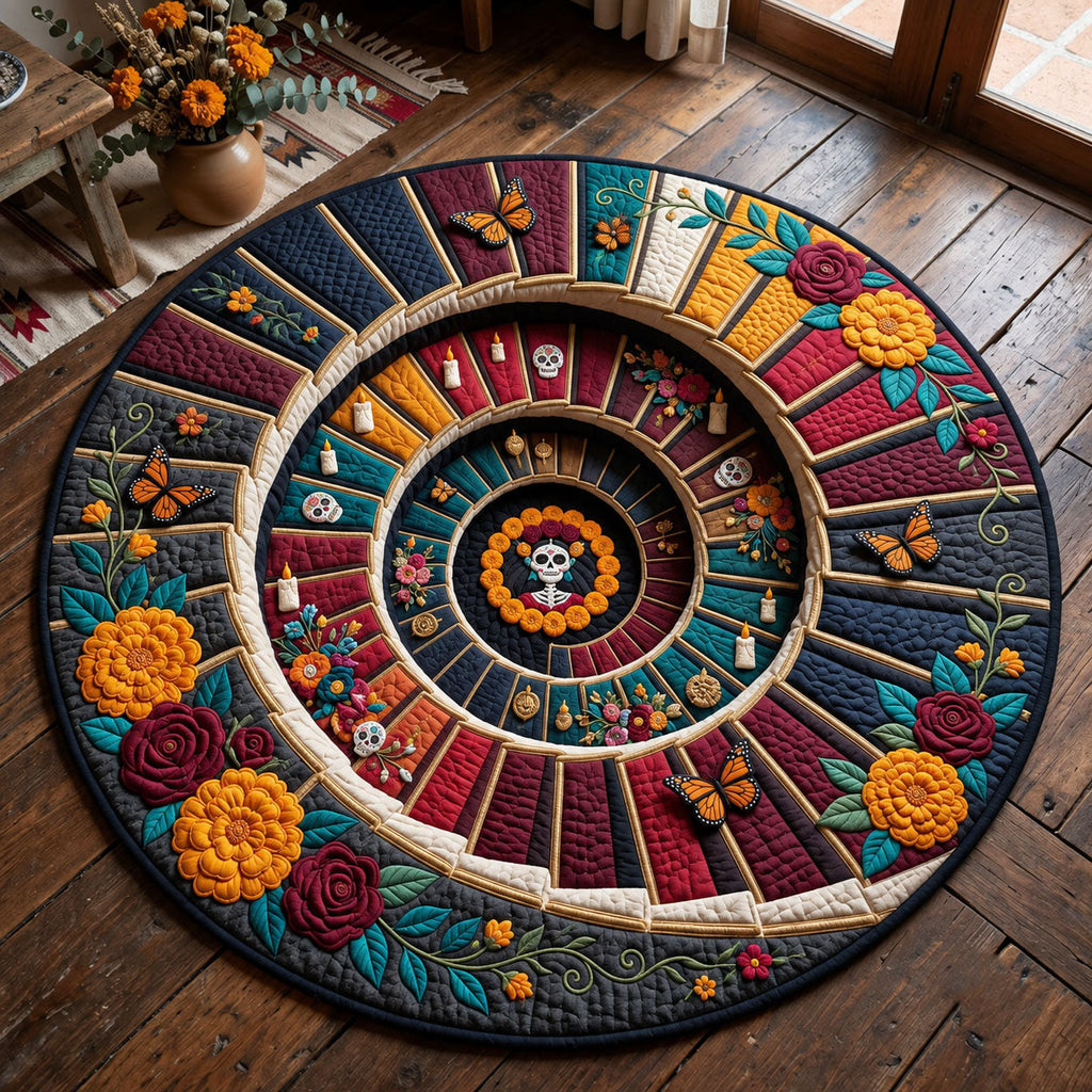 Sugar Skull Votex Round Mat Rug - Nature Design | Serene Home Decor - washable non-slip printed rug