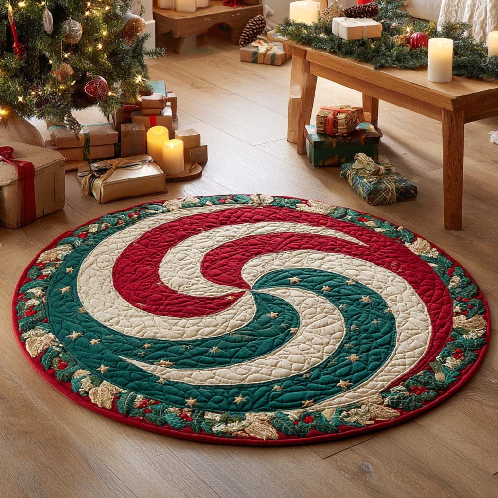 Sugarplum Spiral Round Mat Rug - washable non-slip printed rug