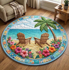 Summer Escape Round Mat Rug - washable non-slip printed rug