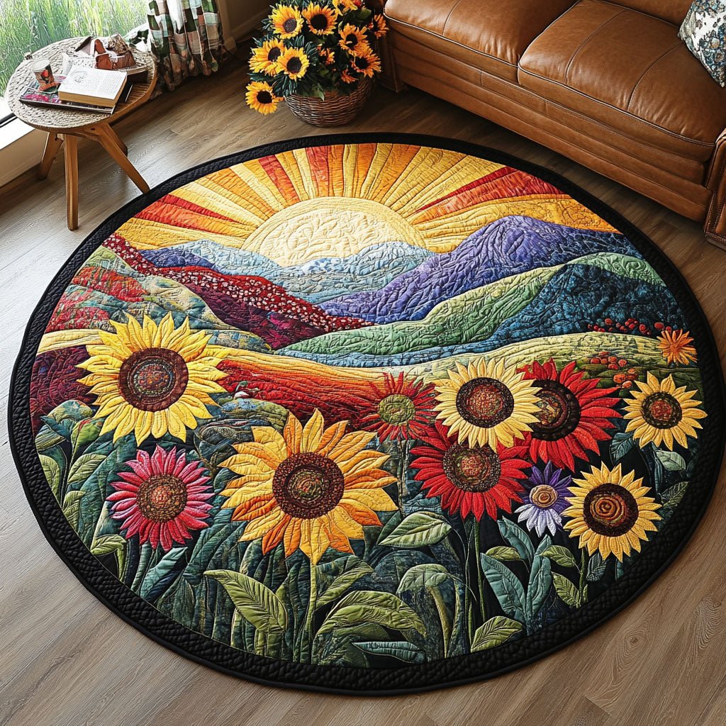 Summer Meadow Round Mat Rug - washable non-slip printed rug
