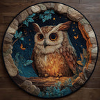 Summer Night Owl Round Mat Rug - Cute Pet Design | Animal Printed Home Decor