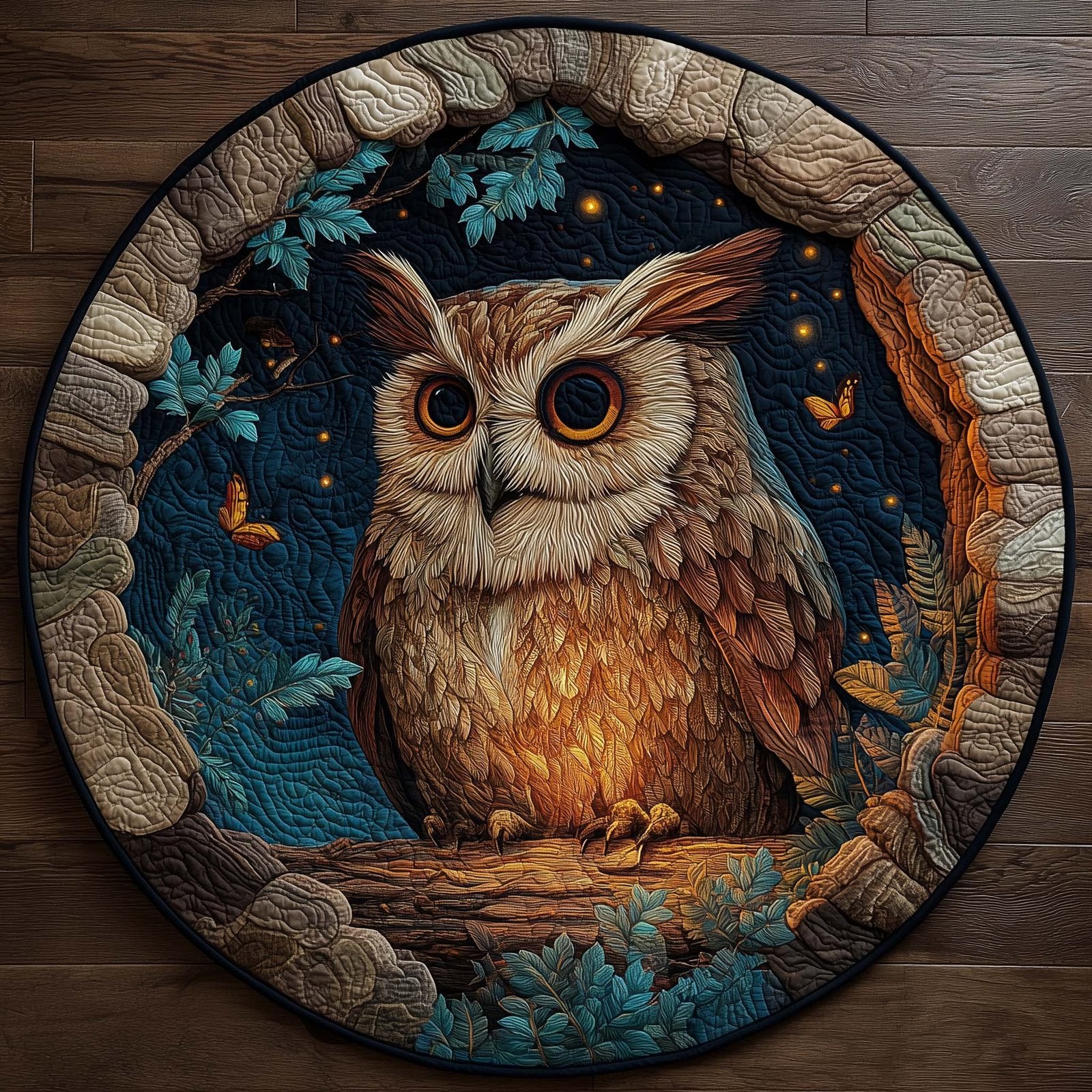 Summer Night Owl Round Mat Rug - Cute Pet Design | Animal Printed Home Decor