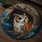 Summer Night Owl Round Mat Rug - washable non-slip printed rug