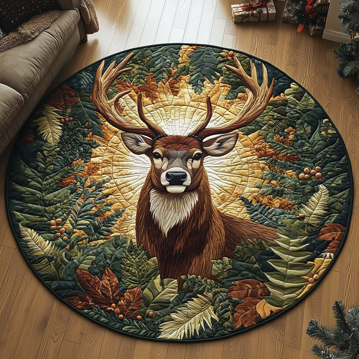 Summer Reindeer Christmas Round Mat Rug - washable non-slip printed rug