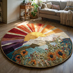 Sun Bloom Horizon Round Mat Rug - washable non-slip printed rug