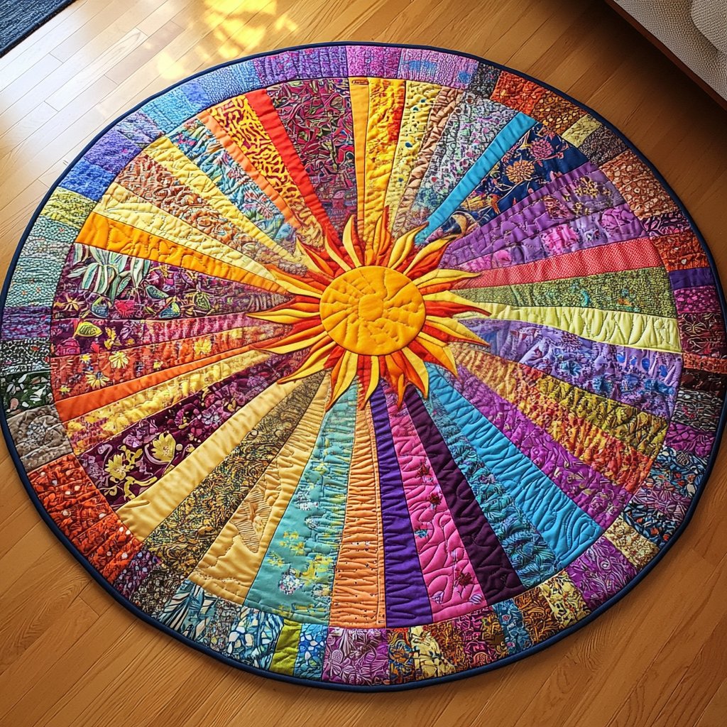 Sunbeam Spectrum Round Mat Rug - washable non-slip printed rug