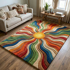 Sunburst area rug in a living room
