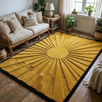 Sunburst area rug in a living room