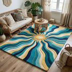 Sunburst area rug in a living room