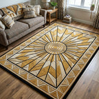 Sunburst area rug in a living room