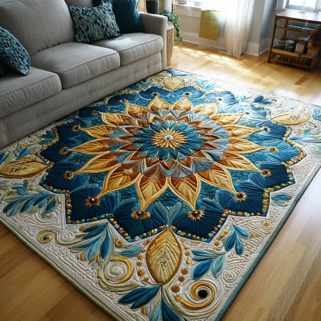 Sunburst Aura area rug in a living room