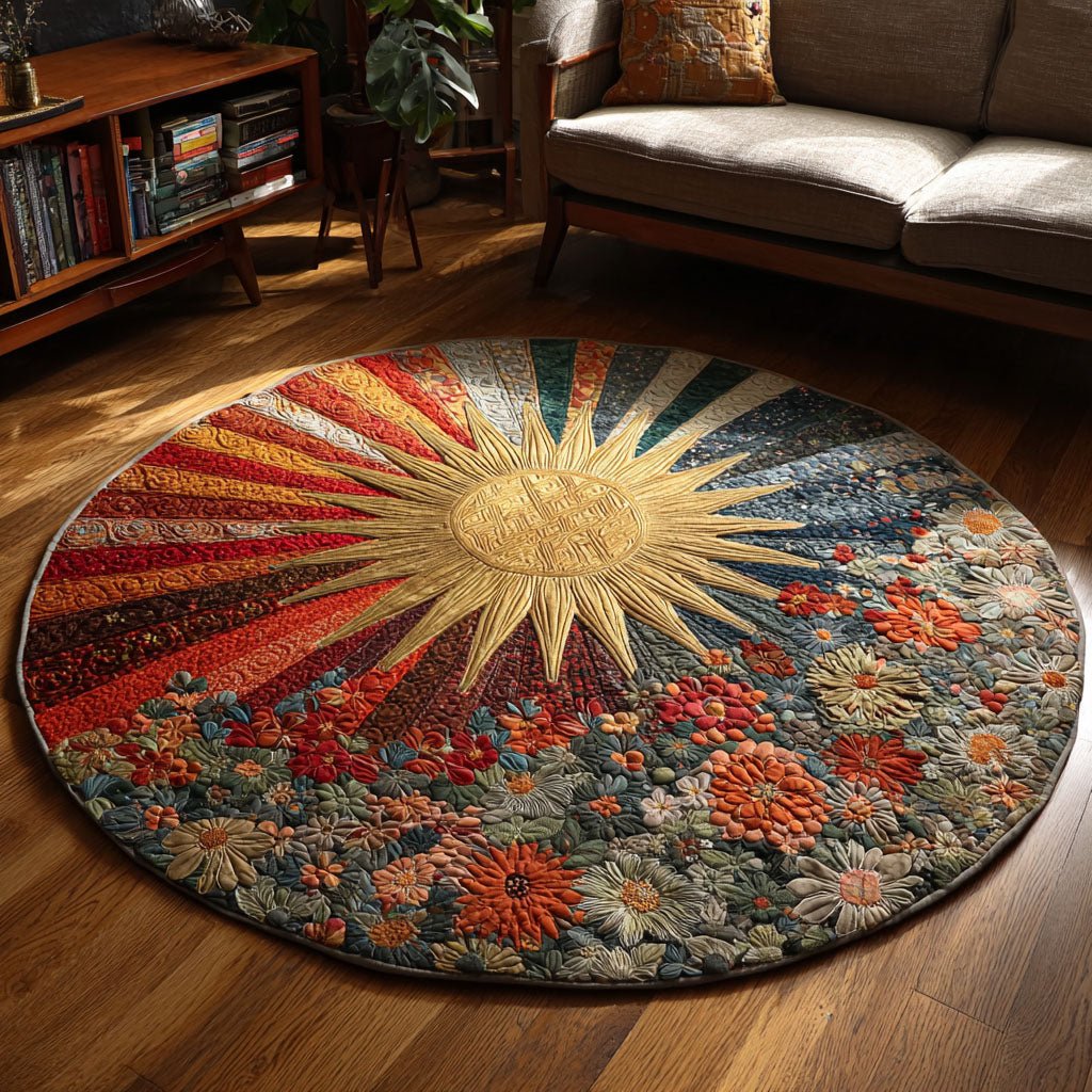 Sunburst Bloom Round Mat Rug - washable non-slip printed rug