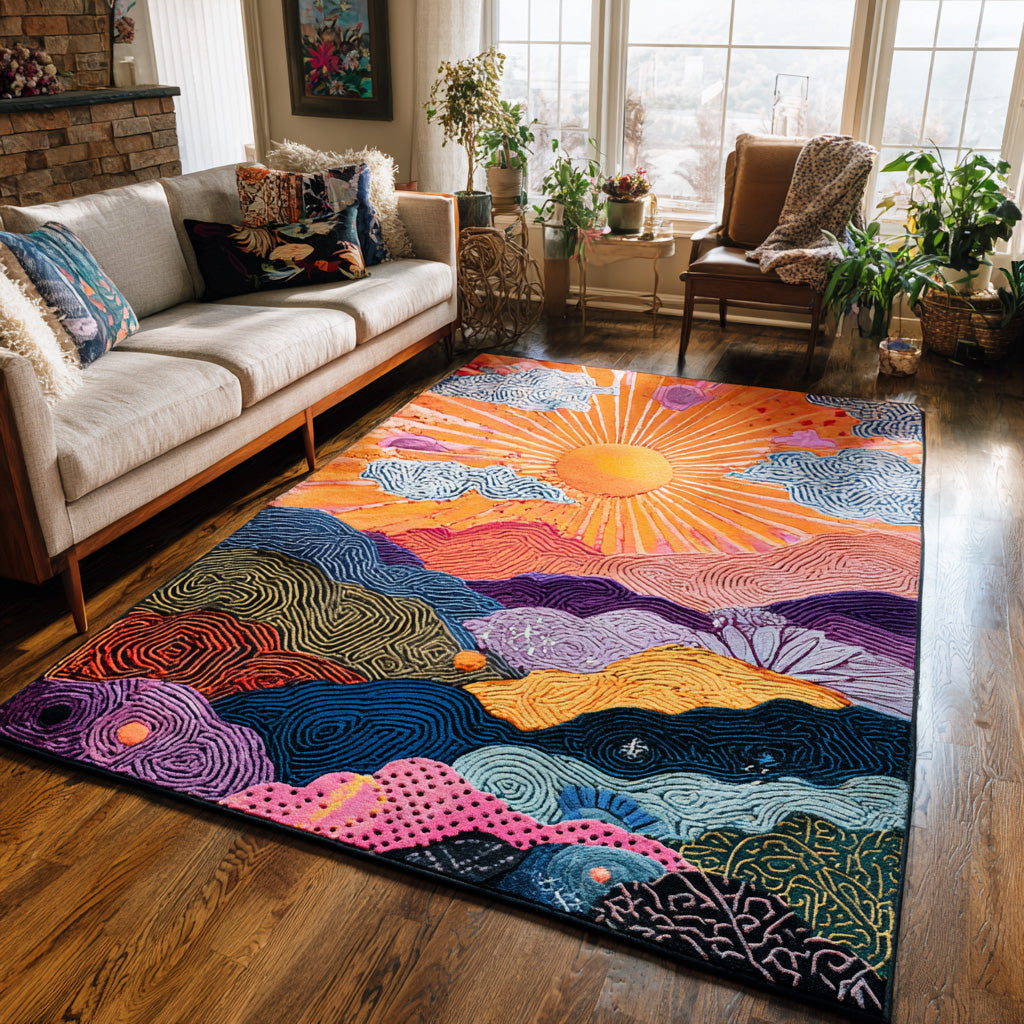 Sunburst Dream area rug in a living room