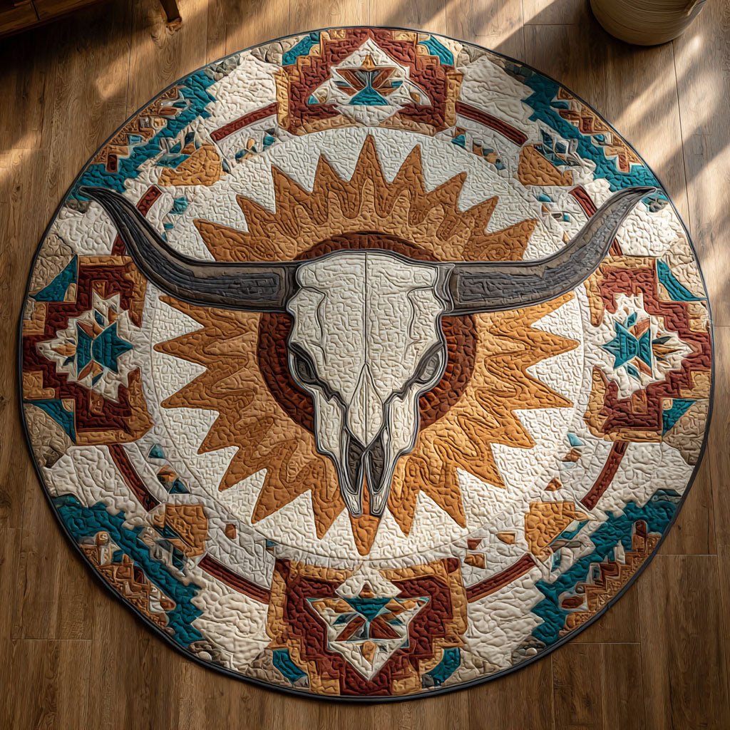 Sunburst Skull Round Mat Rug - washable non-slip printed rug