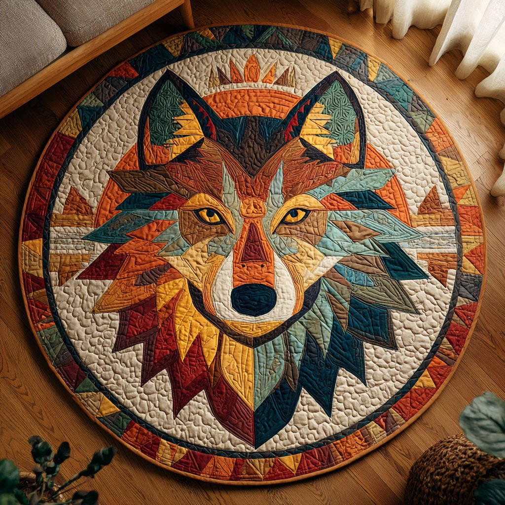 Sunburst Wolf Round Mat Rug - washable non-slip printed rug