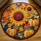 Sunflower Autumn Harvest Round Mat Rug - washable non-slip printed rug