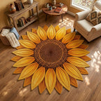 Sunflower Bloom Custom Shape Area Rug - Nature Design | Die-Cut Non-Slip Rug - washable non-slip printed rug