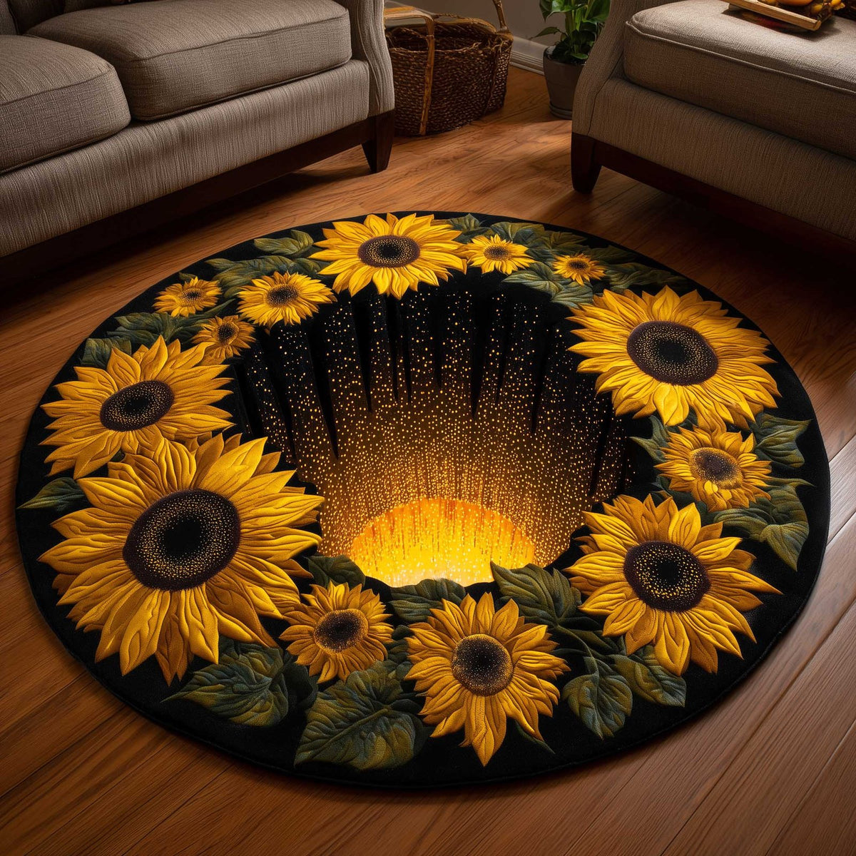 Sunflower Bloom Round Mat Rug - Nature Design | Serene Home Decor
