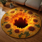 Sunflower Bloom Round Mat Rug - washable non-slip printed rug