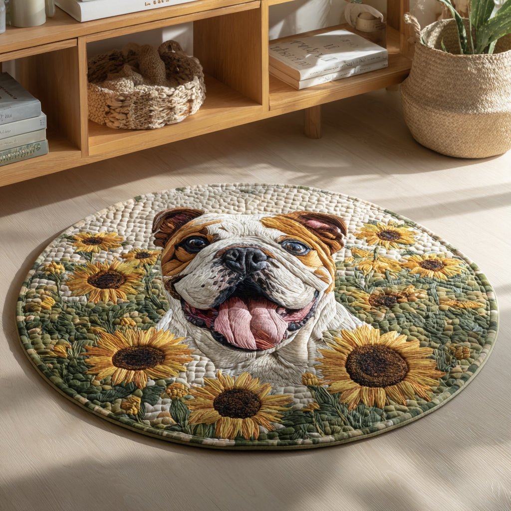 Sunflower Bulldog Round Mat Rug - washable non-slip printed rug
