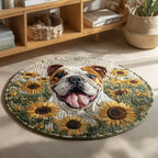 Sunflower Bulldog Round Mat Rug - washable non-slip printed rug