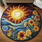 Sunflower Burst Round Mat Rug - washable non-slip printed rug