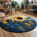 Sunflower Butterfly Garden Round Mat Rug - washable non-slip printed rug