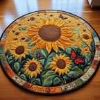 Sunflower Butterfly Round Mat Rug - Nature Design | Serene Home Decor