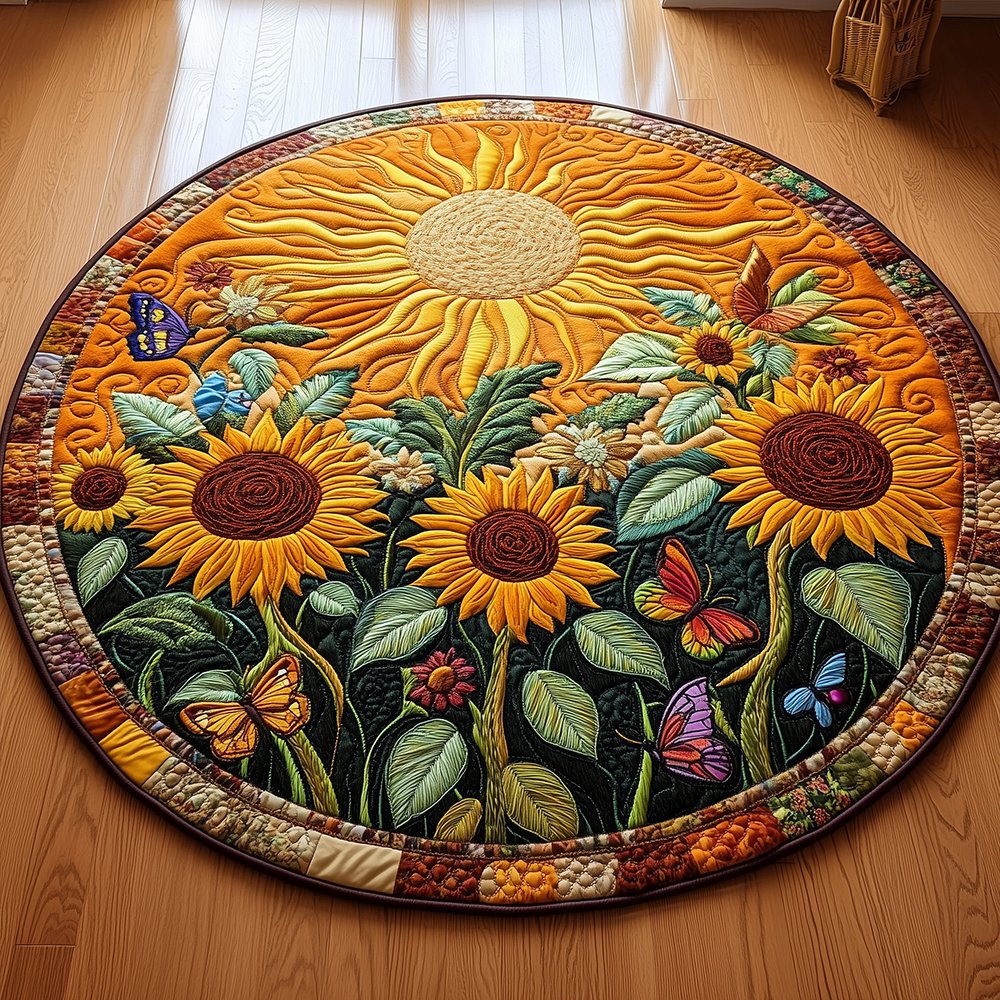 Sunflower Butterfly Round Mat Rug - Nature Design | Serene Home Decor