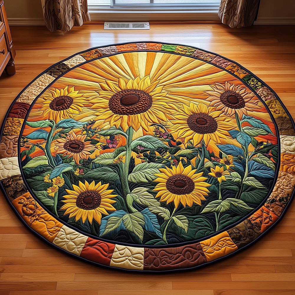Sunflower Butterfly Round Mat Rug - Nature Design | Serene Home Decor