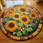 Sunflower Butterfly Round Mat Rug - Nature Design | Serene Home Decor