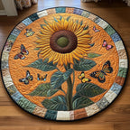 Sunflower Butterfly Round Mat Rug - Nature Design | Serene Home Decor